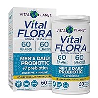 Vital Flora Men’s Daily Probiotic, 60 Billion CFU, 60 Diverse Strains, 7 Organic Prebiotics, Immune Support, Gas Relief, Digestive Health Shelf Stable Probiotics for Men 60 Capsules