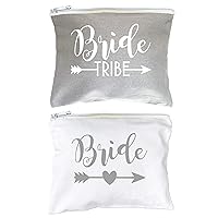 12 PACK SET + 1 BRIDE BAG Premium Natural Cotton Canvas Makeup Bag- Bridesmaids Gifts for the Bachelorette Party or Bridal Shower