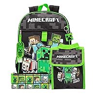 Minecraft Kids School Backpack and Lunch Box 5 Pieces One Size, Black, One Size, Black, One Size, Black, Taille unique