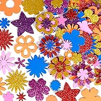 READY 2 LEARN Glitter and Foam Stickers - Stacking Flowers - Pack of 144-6 Colors - 24 Shapes - Kids Self-Adhesive Stickers - Cards, Laptops, Crafts