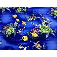 Tropical Fishes in Blue Background 100% Cotton Hawaiian Print Fabric Sold by The Yard