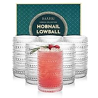 14 oz Hobnail Highball Glasses Set of 6 (Clear) - Embossed Beaded Glass Tumbler Vintage XL Drinkware Double Old Fashioned Cups for Beverages, Cocktails, Margaritas, Juice, Water