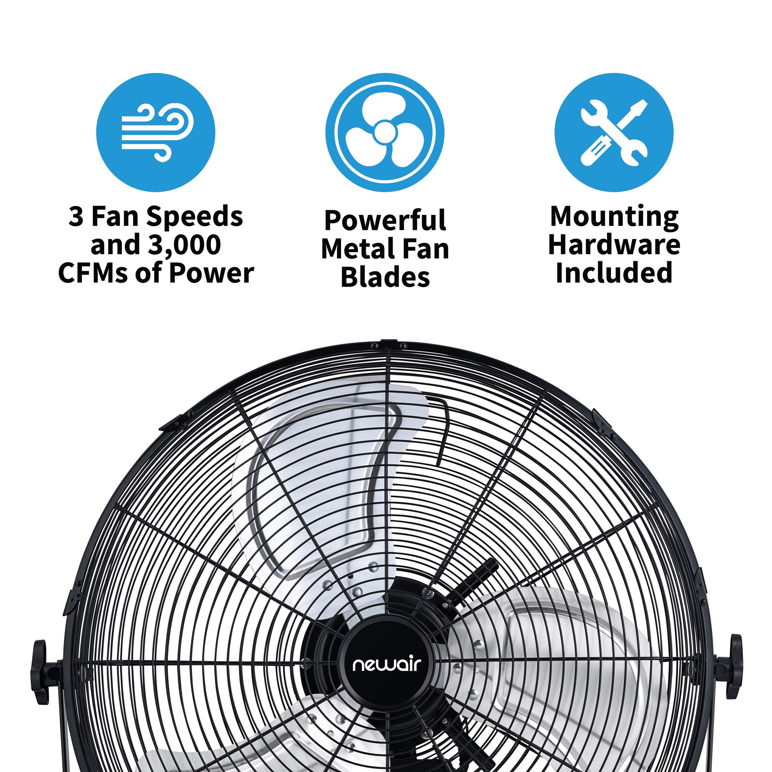 NewAir 20” Outdoor High Velocity Wall Mounted Fan with 3 Fan Speeds and Adjustable Tilt Head, NIF20WBK00