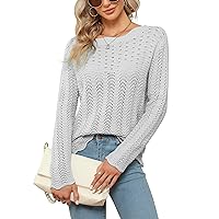 Blooming Jelly Womens Casual Fall Sweaters Dressy Knitted Pullover Crew Neck Long Sleeve Hollow Out Tops