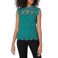 Nanette Nanette Lepore Women's Sleeveless Mockneck Embroidered Lace Top with Exposed Zipper