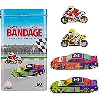 Bandages, Race Cars Shaped Self Adhesive Bandage, Latex Free Sterile Wound Care, Fun First Aid Kit Supplies for Kids and Adults, 50 Count
