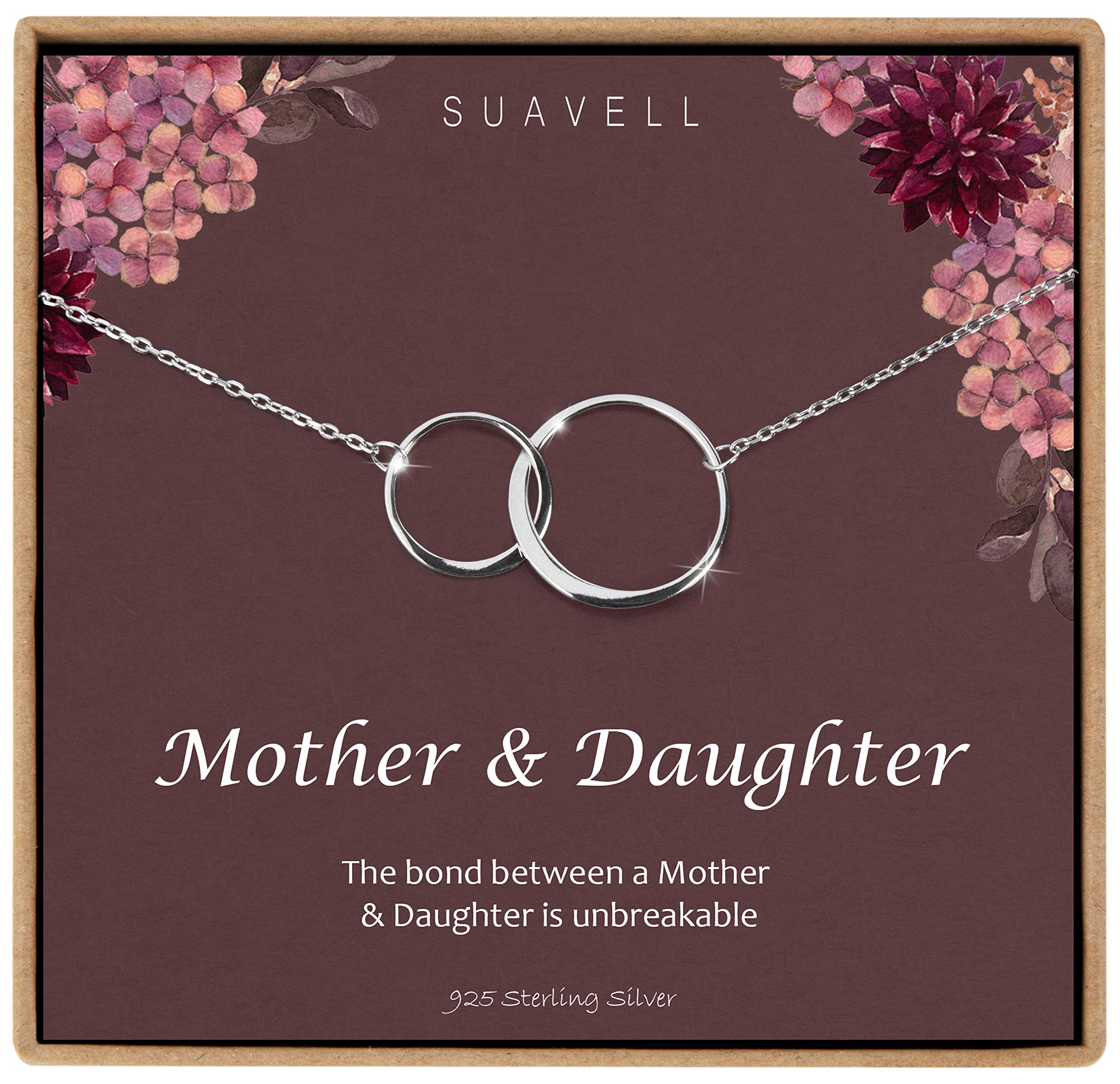 Suavell Mother Daughter Necklace. Sterling Silver Necklace for Women. Mom Gifts. 2 Circle Necklace Pendant on Dainty Necklace Chain. Minimalist Jewelry, Daughter Gift from Mom, Birthday