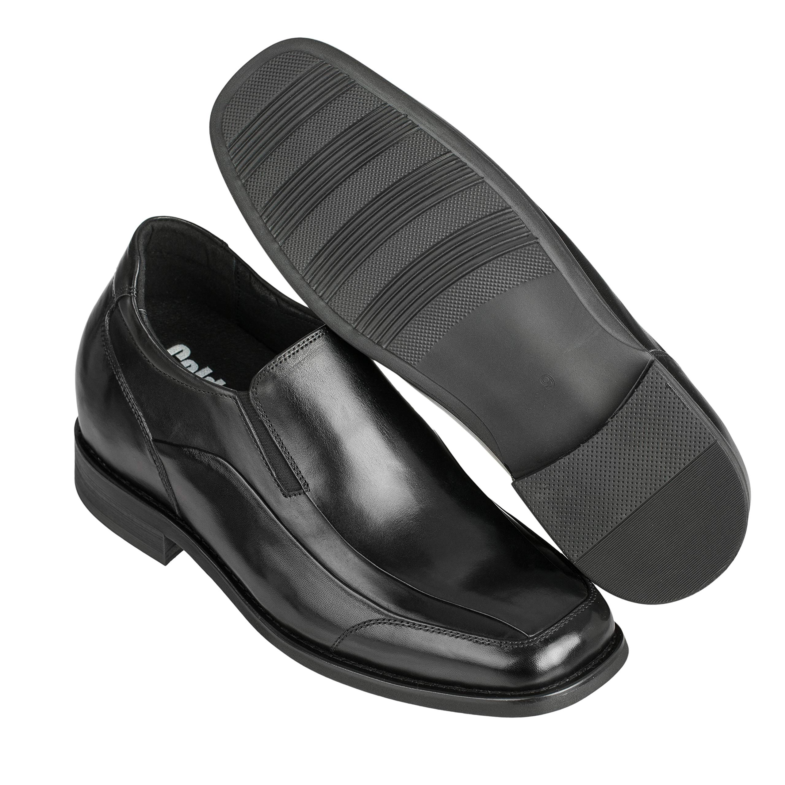 Calden Men's Invisible Height Increasing Elevator Shoes - Black Leather Lightweight Dress Shoes - 3 Inches Taller