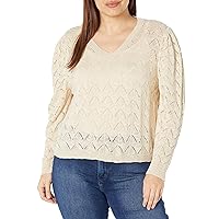 KENDALL + KYLIE Women's Plus Size V-Neck Puff Sleeve Sweater