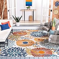 SAFAVIEH Cabana Collection Area Rug - 9' x 12', Creme & Red, Floral Design, Non-Shedding & Easy Care, Indoor/Outdoor & Washable-Ideal for Patio, Backyard, Mudroom (CBN832A)