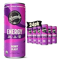 Remedy Energy Drink - Sugar Free, USDA Organic, Low Carb & Low Calorie - Clean Energy with Natural Caffeine & Antioxidants - Berry Blast- 8.5 Fl Oz Can, 24-Pack