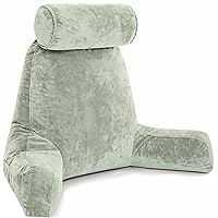 Husband Pillow XXL Desert Sage Backrest with Arms - Adult Reading Pillow Shredded Memory Foam, Ultra-Comfy Removable Microplush Cover & Detachable Neck Roll, Unmatched Support Bed Rest Sit Up Pillow
