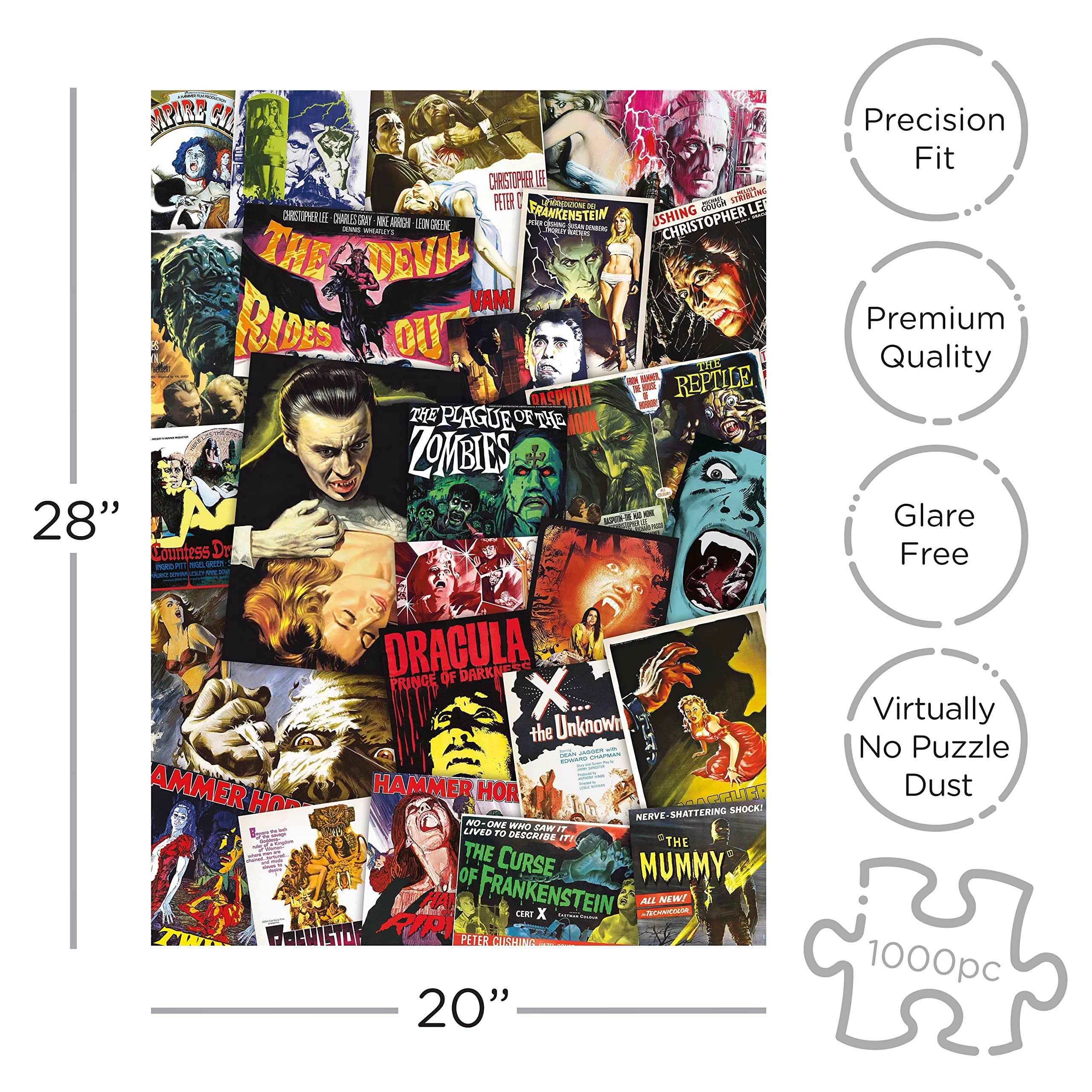 AQUARIUS Hammer Classic Horror Movies Collage (1000 Piece Jigsaw Puzzle) - Glare Free - Precision Fit - Officially Licensed Hammer Merchandise & Collectibles - 20x28 Inches