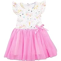BluNight Little Girl Dress Kids Cap Sleeve Unicorn Mesh Summer Flower Girl Dress
