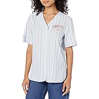 Tommy Hilfiger Woven Baseball Button Up Striped Shirt Womens