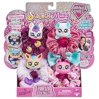 Scrunchmiez 4 Pack Party Friendz Pack, 4 Exclusive That Magically Transform from Hair Scrunchie to Cute Plush Collectible Friend as Well as Backpack Clip.