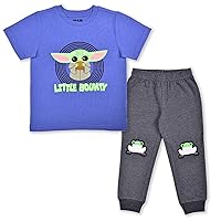 STAR WARS Grogu Boys Short Sleeve T-shirt and Jogger Pant Set for Baby Boys, Infant, and Little Boys -Blue/Grey