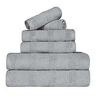 Superior Roma Cotton 6 Piece Assorted Towel Set, Highly Absorbent, Ribbed, Quick-Dry, Shower, Spa Basics, Home Essentials, Solid, Includes; 2 Bath Towels, 2 Hand Towels, 2 Face Towels, Silver