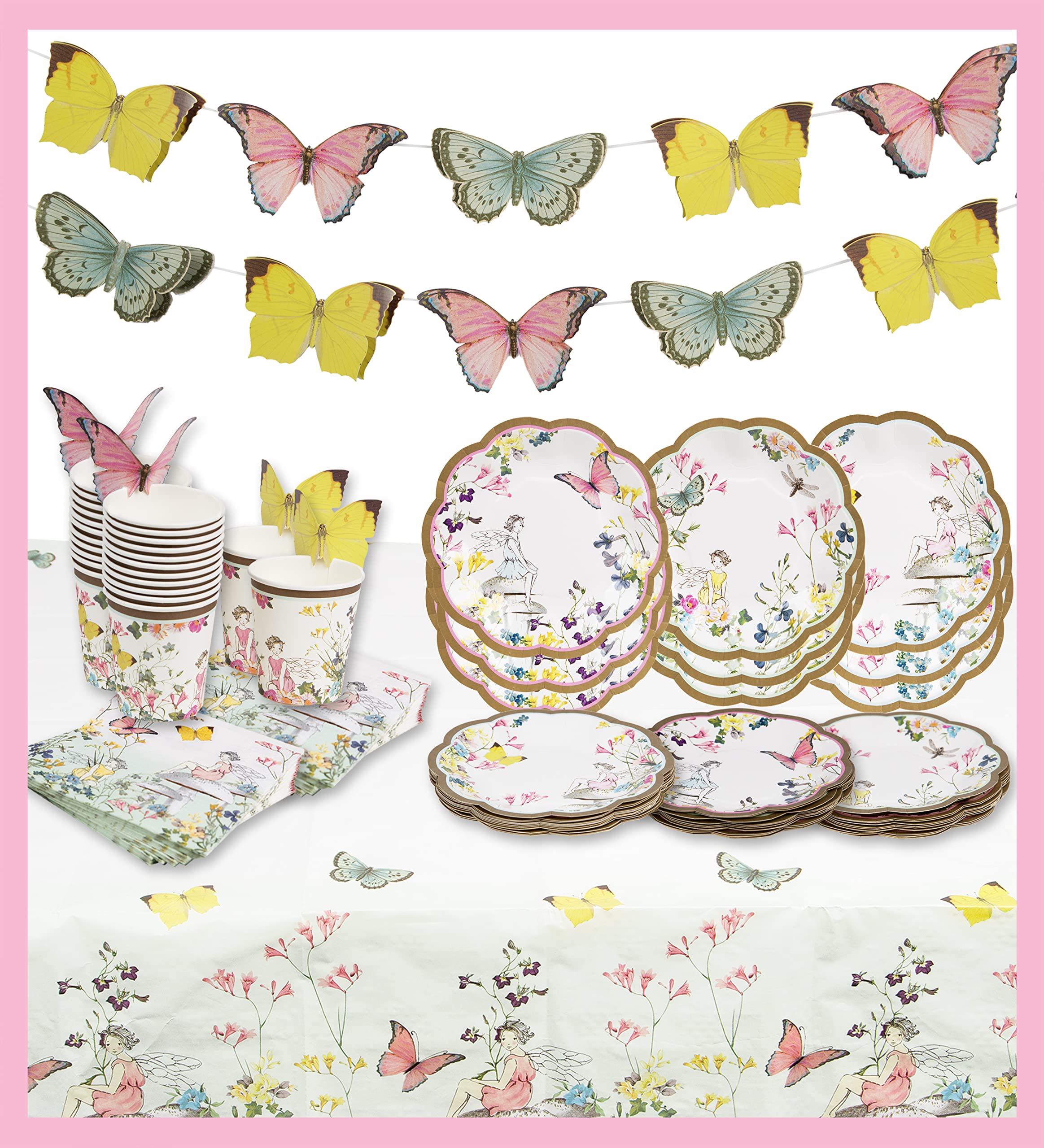 Talking Tables Fairy Party Decorations and Disposable Tableware for 16 Guests | Butterfly Bunting, Tablecloth, Cups, Plates and Napkins | for Kids Birthday, Mother's Day, Afternoon Tea, Baby Shower