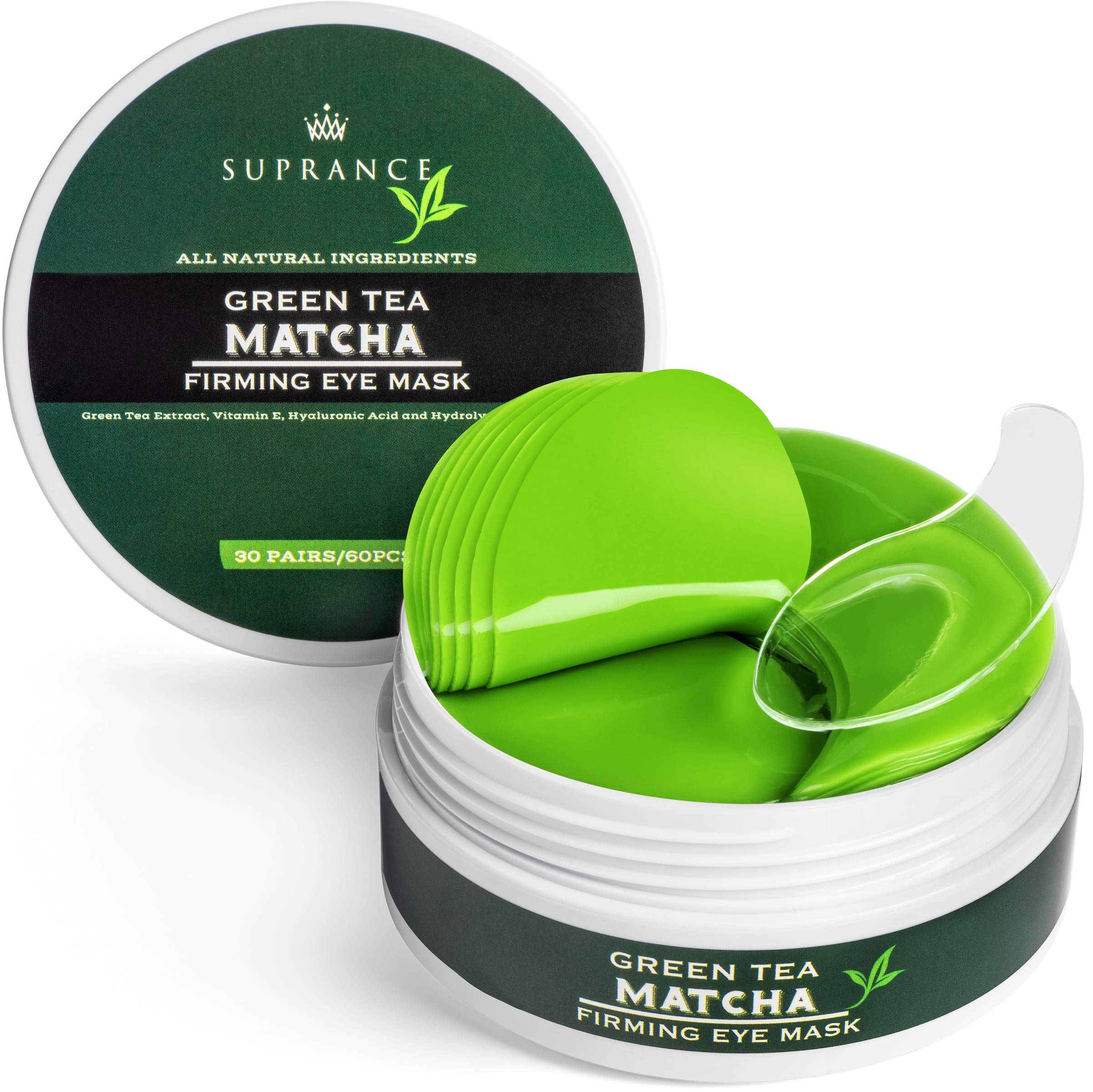 Suprance Green Tea Matcha Eye Mask Under Eye Patches Treatment for Dark Circles, Eye Bags, Puffiness - Anti-Wrinkle With Hyaluronic Acid and Collagen - 30 Pairs/60 Pcs.