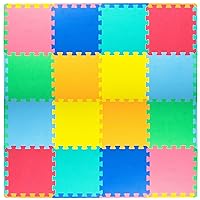 Foam Puzzle Floor Play Mat for Kids and Babies with Solid Colors, 36 or 16 Interlocking Tiles with Borders, Assorted