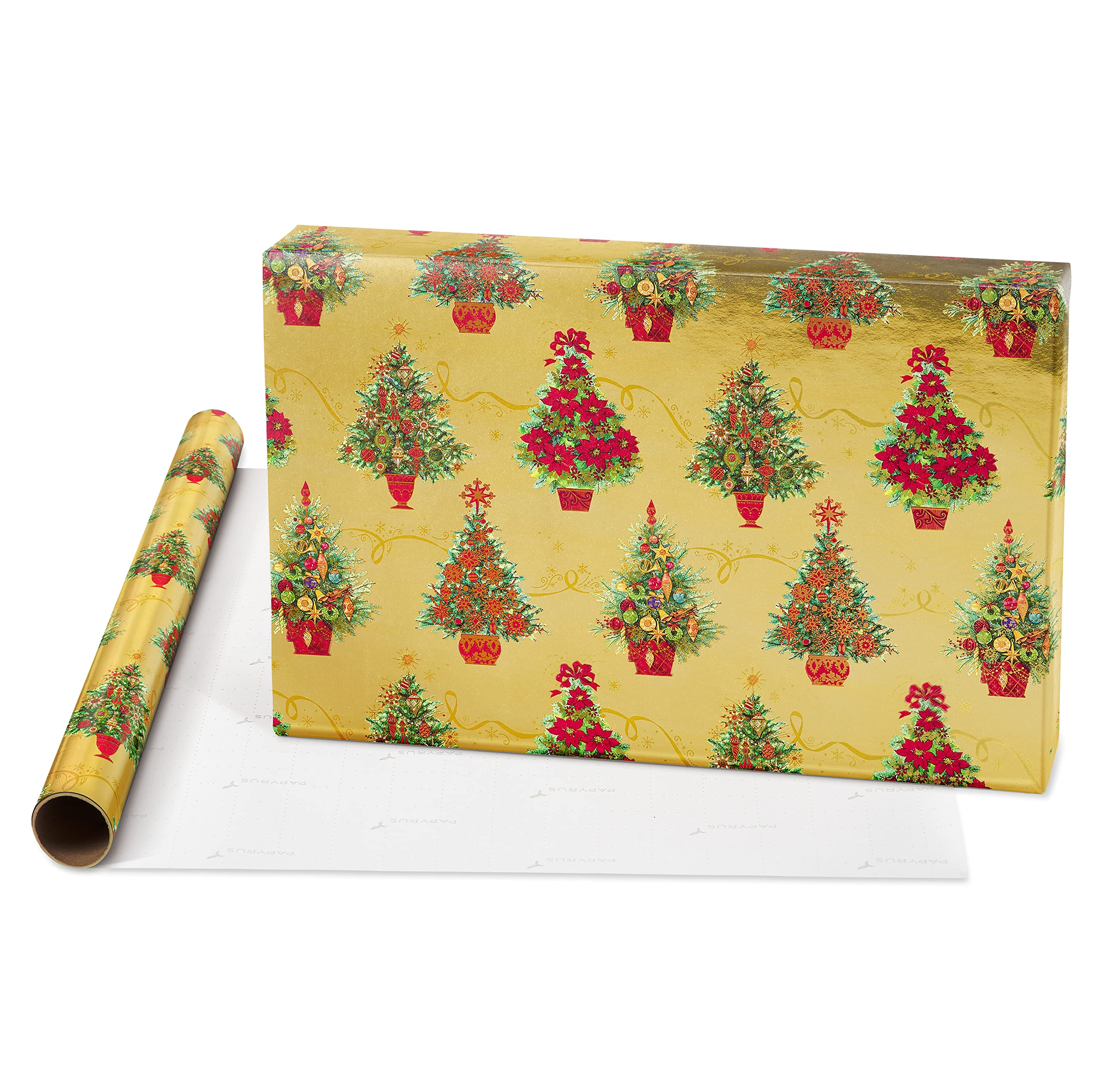 Papyrus Christmas Wrapping Paper Rolls, Metallic Red, Christmas Tree, Christmas Tidings (3 Rolls, 65 sq. ft.)