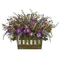Nearly Natural Morning Glory Arrangement in Decorative Planter Artificial Plant, Purple