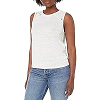 PAIGE womens Grazia Tank Muscle Linen Eyelet Crochet at the Shoulder in White Shirt, White, Large US