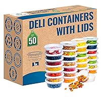 SafeWare Deli Plastic Food Containers with Airtight Lids [50 Sets], Leakproof Slime Small Combo Pack [Reusable, Storage, Disposable, Meal Prep, Soup, Microwaveable & Freezer Safe] (8oz)