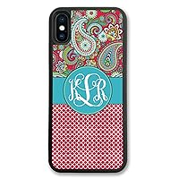 iPhone Xs Max, Phone Case Compatible with iPhone Xs Max [6.5 inch] Paisley Red Lattice Quatrefoil Monogrammed Personalized IPXSM