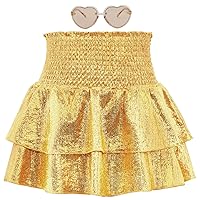 American Trends Girls Metallic Sequin Skirt 2-Layer Ruffle Sparkle Shiny Skirts Elastic Waist Tutu Skirt with Heart Sunglass