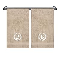Monogrammed Hand Towels for Bathroom, Decorative Embroidered, Personalized Gift Sets, Soft & Absorbent, 100% Turkish Cotton Customized 2 Piece Hand Towel Set for Face, Dorm, Gym & Spa, Beige