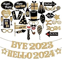 KatchOn, New Years Eve Photo Booth Props 2024 | Glitter Bye 2023 Hello 2024 Banner | NYE Photo Booth Props 2024 | Happy New Year Banner for Happy New Year Decorations 2024 | NYE Decorations 2024