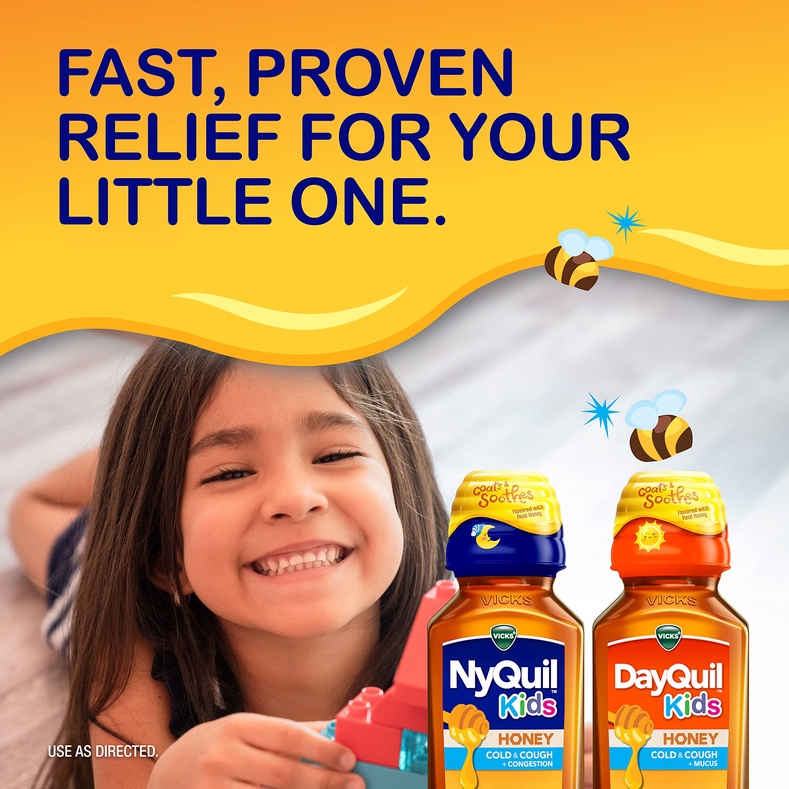 Vicks Kids NyQuil/DayQuil Honey Cold & Cough + Congestion Relief Combo Pack for Nighttime & Daytime Cough & Congestion, Flavored with Real Honey, for Children Ages 6+, 8 FL OZ NyQuil, 8 FL OZ DayQuil