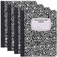 Black & White Marble Style Cover Composition Book with 100 Sheets of Wide Ruled White Paper (4 Pack)