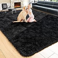 Fluffy Black Rug for Living Room,6x9 Area Rugs,Thick Plush Shag Rug,Big Fuzzy Carpet,Comfy Kids Rugs,Large Living Room Rugs,Soft Nursery Rug,Shaggy Rugs for Bedroom,Living Room Decor