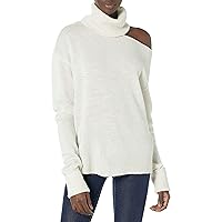 PAIGE Women's RAUNDI Metallic Cold Shoulder Relaxed Sweater, Ivory/Silver, L