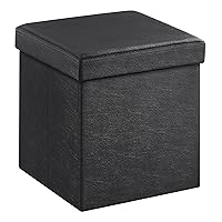 SONGMICS 15 Inches Ottoman with Storage, Footstool, Storage Ottoman, Synthetic Leather, 660 lb Load Capacity, for Dorm Room, Living Room, Bedroom, Black ULSF101