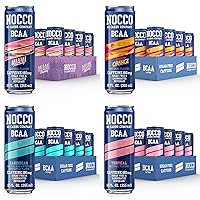 NOCCO BCAA Energy Drink Summer Variety Pack - 12 Count (Pack of 48) - 180mg Caffeine, Sugar Free Energy Drinks - Carbonated, Low Calorie, BCAAs, Vitamin B6, B12, & Biotin - Grab & Go Performance Drink