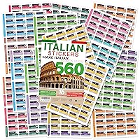 560 Italian/English Vocabulary Word Sticker Labels – Educational Language Learning Resource for Memory & Sight – Fun for Around The House Game Play - Kids, Grade School, Classroom or Homeschool