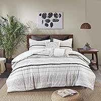 INK+IVY Luxurious Cotton-Bedding Set - Mid Century Trendy Geometric Design, All Season Cozy-Cover With Matching-Shams, Full/Queen, Nea Trims Black/Multi