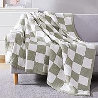 Checkered Throw Blanket, Sage Green Microfiber Soft Cozy Fluffy Warm Hand Made Throw Blankets for Couch, Sofa, Chair, Bed, Camping, Picnic, Travel Lightweight Bed Blanket - 50
