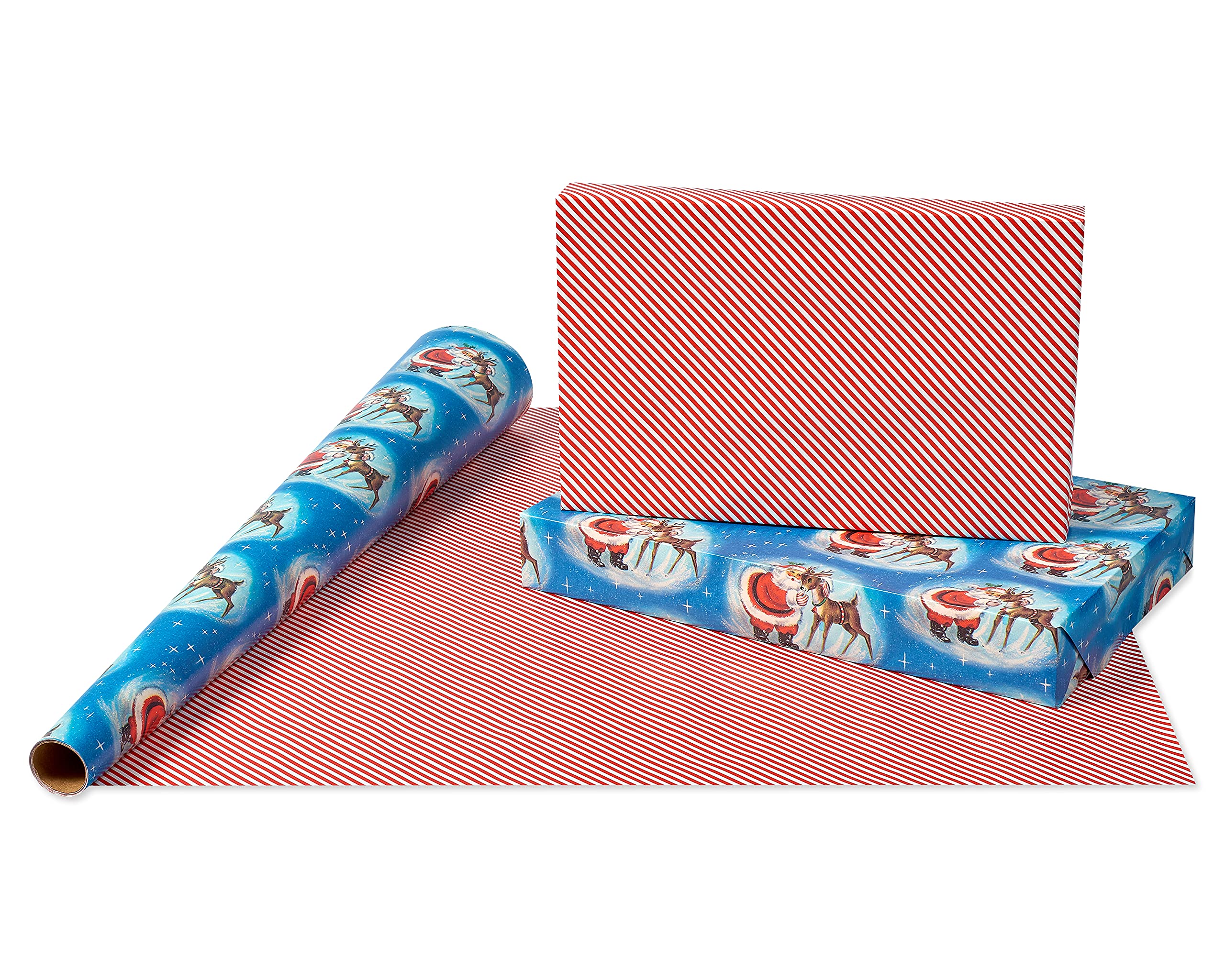 American Greetings 160 sq. ft. Reversible Christmas Wrapping Paper Set, Vintage Designs (4 Rolls 30 in. x 16 ft., 7 Bows, 30 Gift Tags)