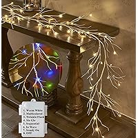LITBLOOM Lighted Birch Garland Battery Operated with 8 Functions 48 Multi-Color and Warm White Lights, Pre-lit Twig Vine Lights 6FT for Home Bedroom Wall Mantle Decoration