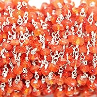Carnelian 6MM Faceted Rondelle Gemstone Beaded Rosary Chain by Foot For Jewelry Making - 24K Gold Plated Over Silver Handmade Beaded Chain Connectors - Wire Wrapped Bead Chain Necklaces
