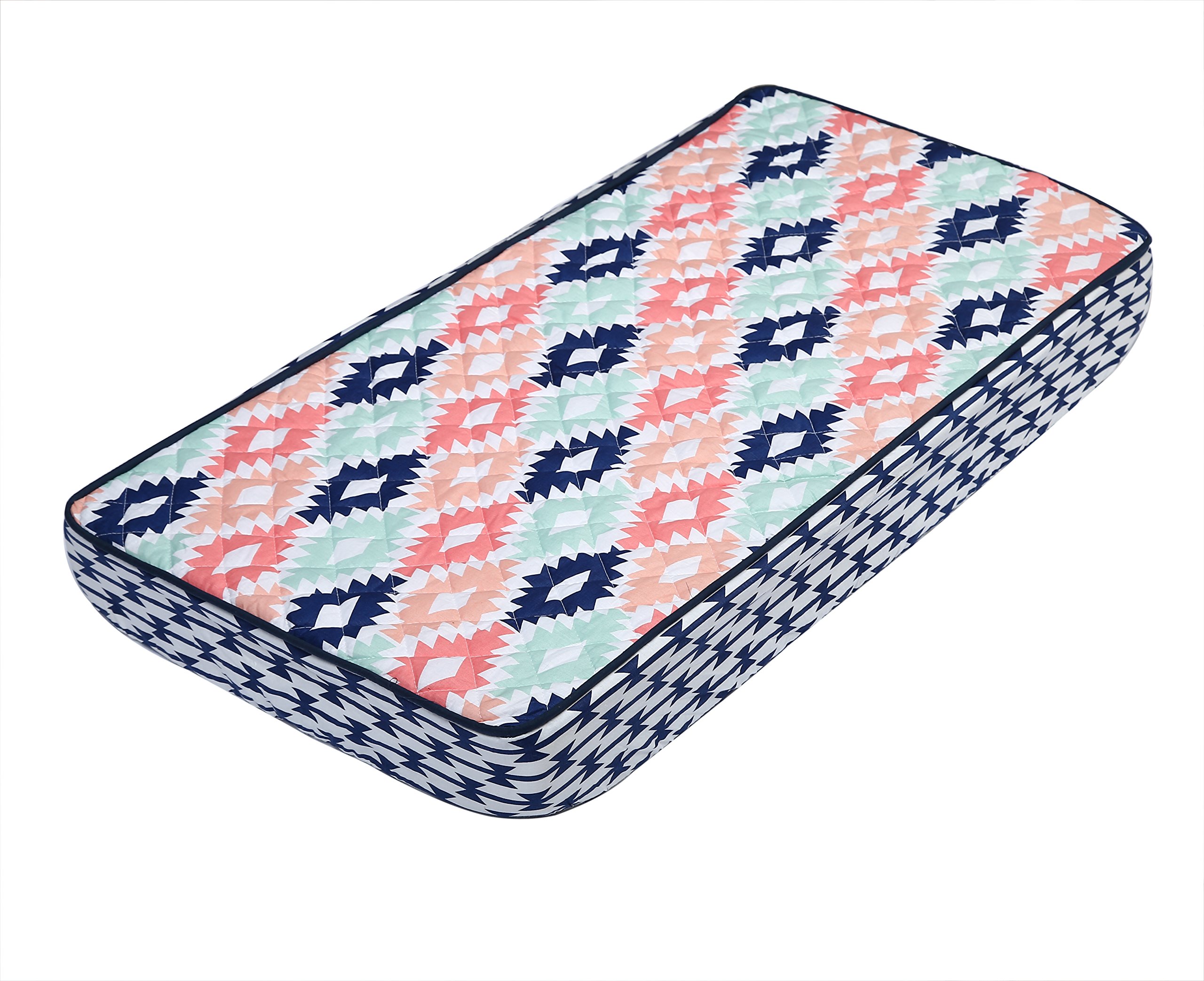 Bacati - Emma Aztec Kilim Coral/Mint/Navy Quilted Changing Pad Cover