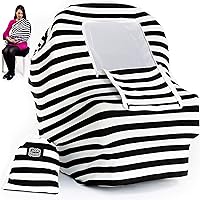 Nursing Cover Carseat Canopy | 5-in-1 Car Seat Covers for Babies, Stretchy Baby Car Seat Cover, Infant Stroller, Carseat Cover for Boys & Girls, Breastfeeding Cover Ups – Black & White by LittleGiggle