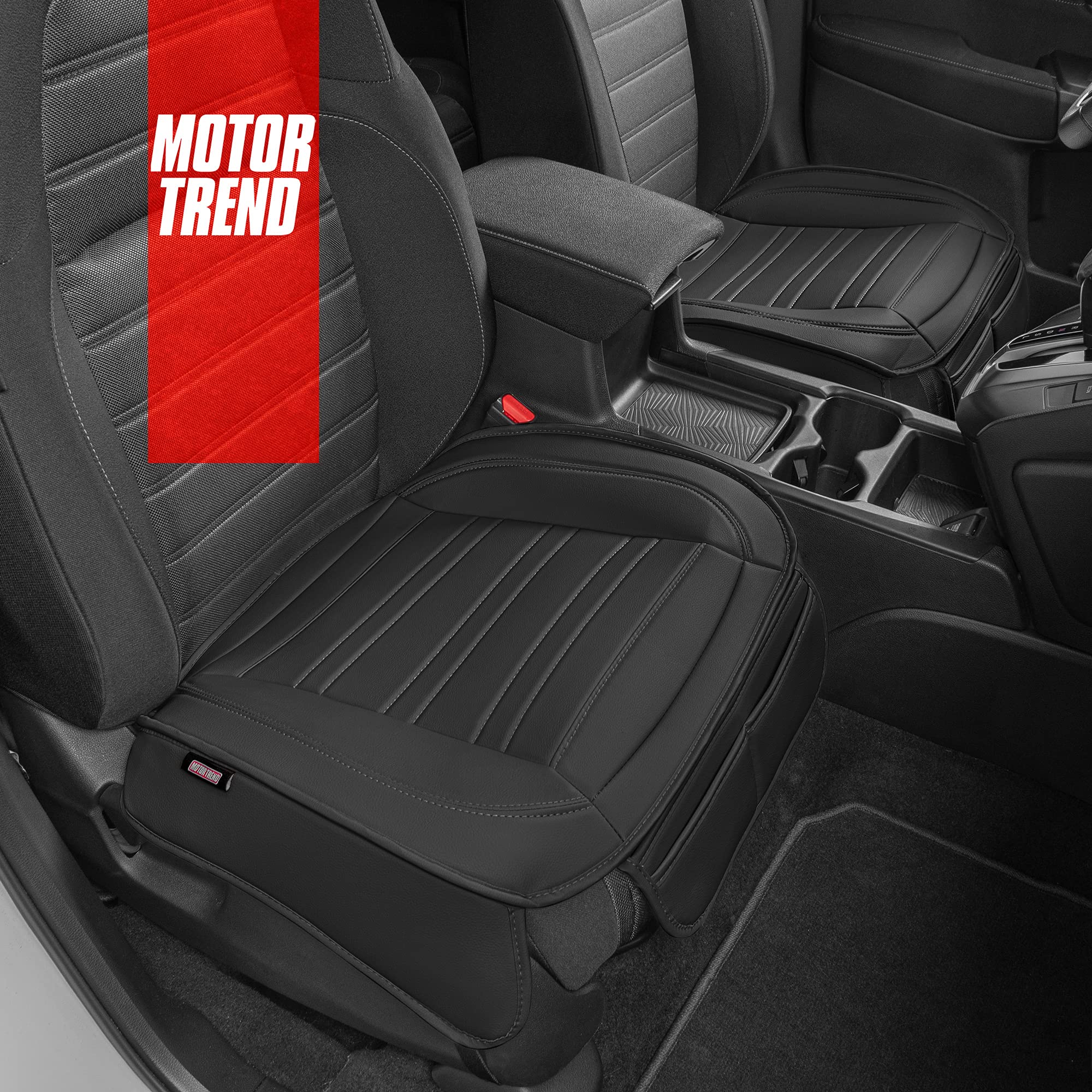 Motor Trend Seat Covers for Cars Trucks SUV, Faux Leather 2-Pack Black Padded Car Seat Covers with Storage Pockets, Premium Interior Car Seat Cover