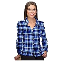 Elina fashion Women Shirt Tops Buffalo Check Plaid Long/Roll Up Sleeve Casual Button Down Shirt Blouses