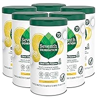 Seventh Generation Multi Surface Wipes All Purpose Cleaning Lemon Zest scent with 100% Essential Oils and Botanical Ingredients 70 count, Pack of 6